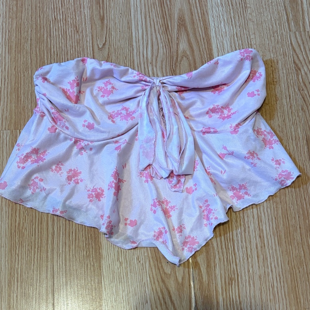 Pink Floral Strapless Top